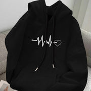 Casual Hooded Sweatshirt with Heartbeat Curve Design