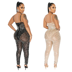 Rhinestone Mesh Sleeveless Jumpsuit