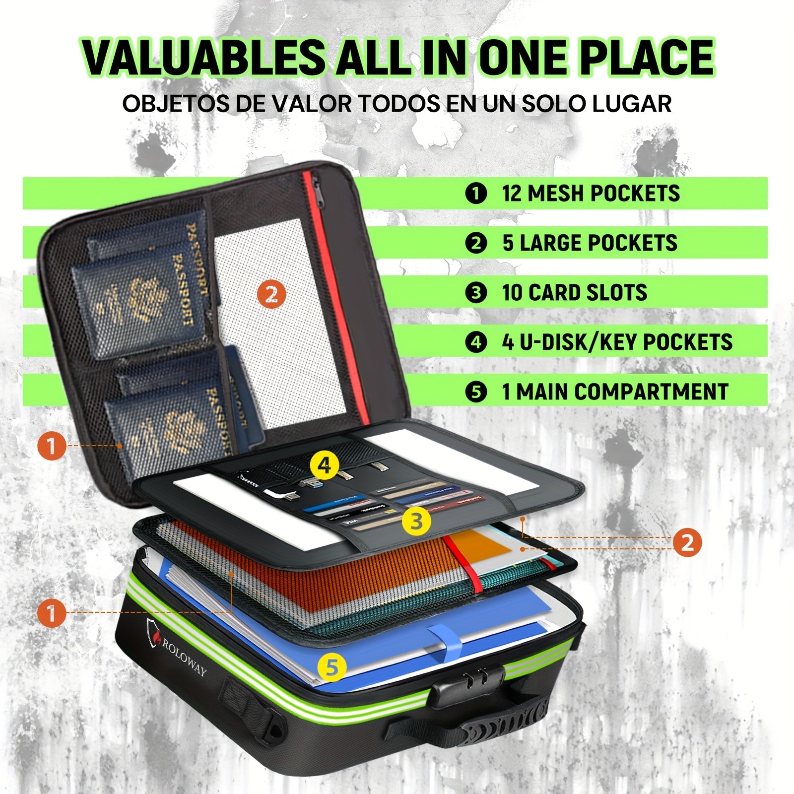Fireproof Safe Document Organizer | 1pc Fireproof Document Bag With Lock & Reflective Strip , Multi-Layer File Organizers, Important Document Storage Bag - Black, Back To School