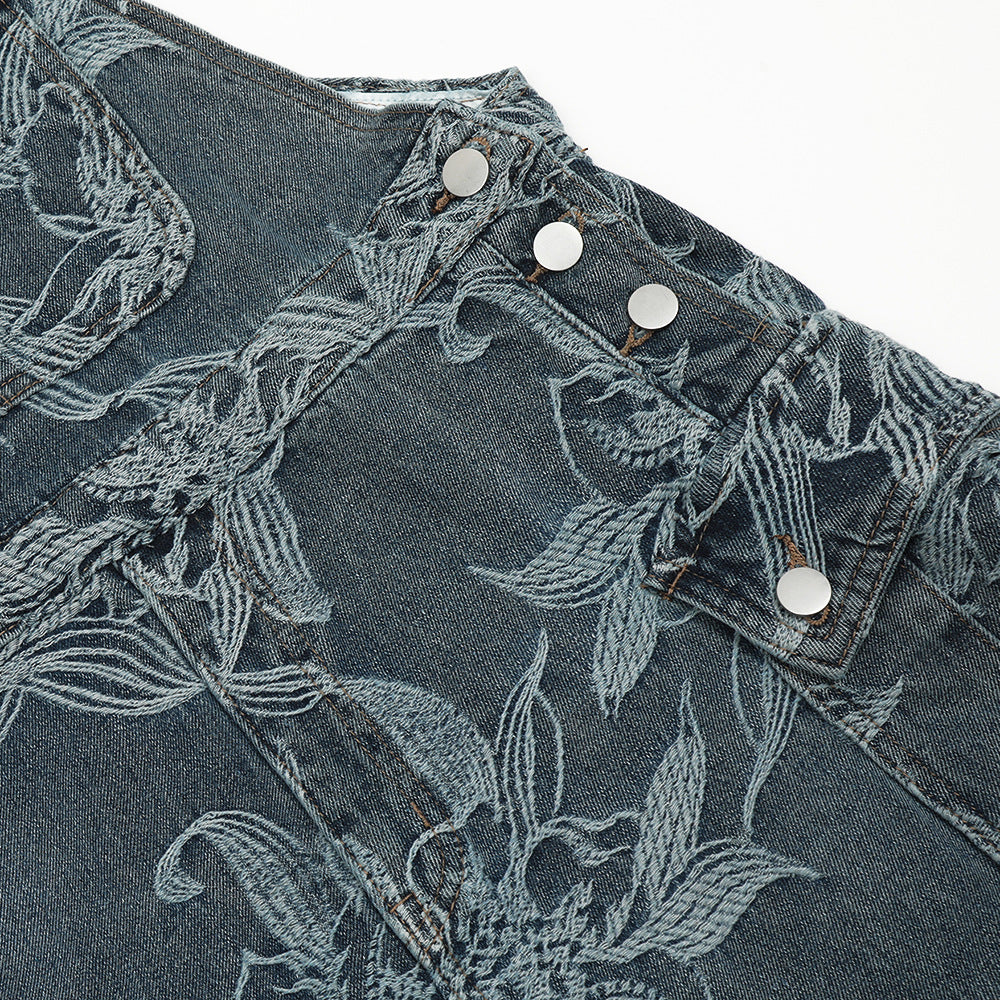 Men's Flower Jacquard Denim Suspender Overalls