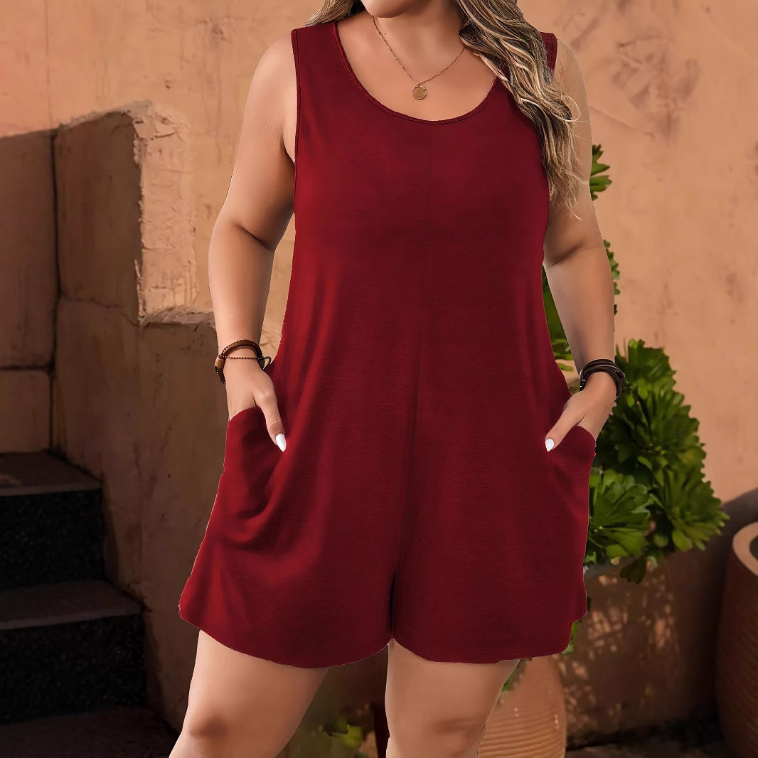 Plus Size Sleeveless Pocket Romper Jumpsuit