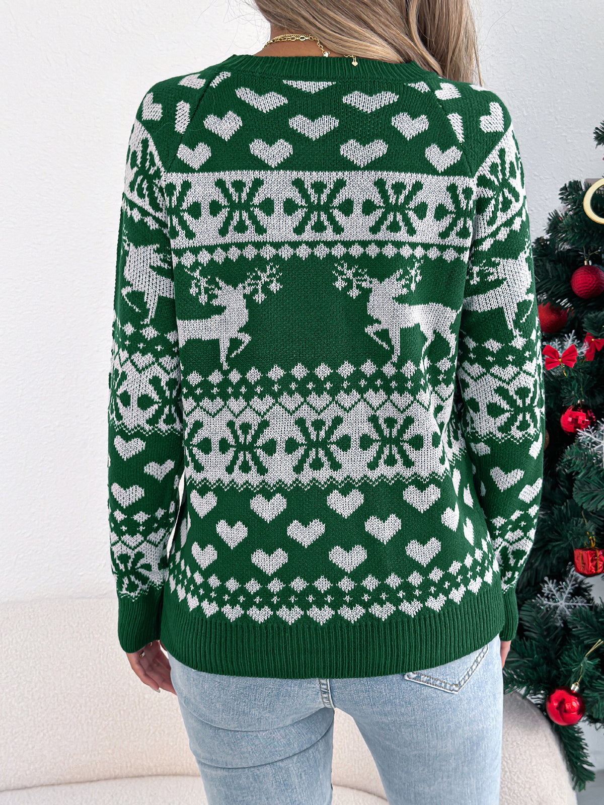 Women Christmas Deer Pattern Long Sleeve Pullover Sweater