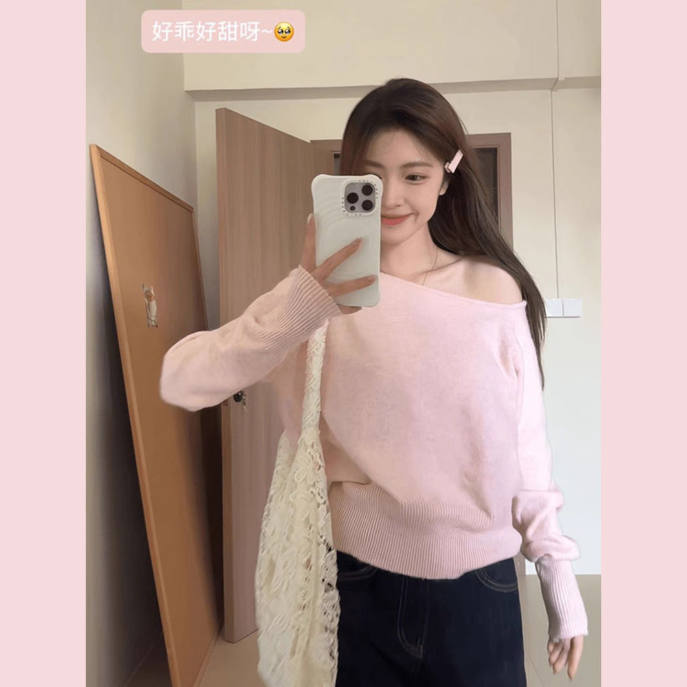 Fashion Korean-style Off-shoulder Top Versatile Temperament Sweater