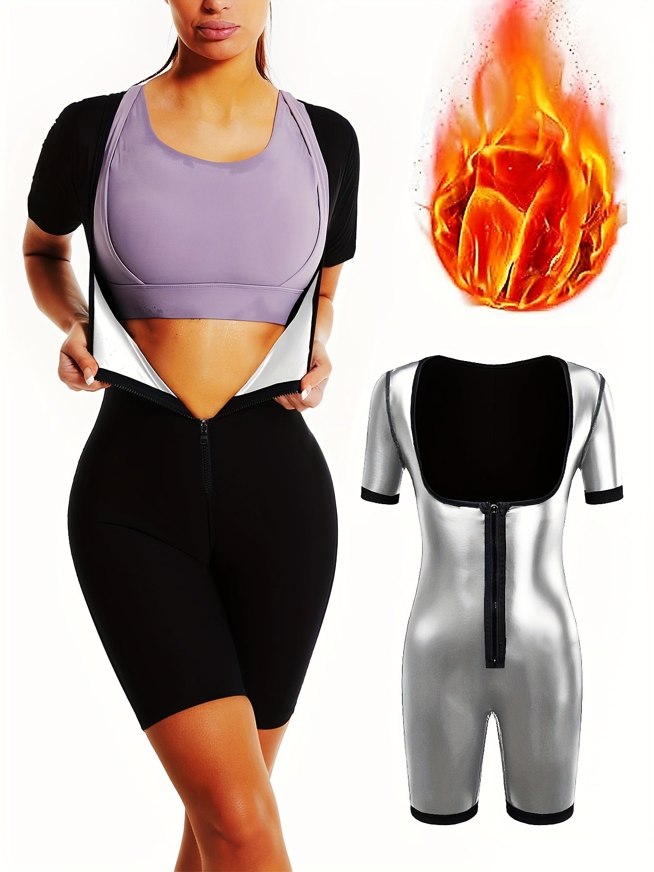 Sauna Suit Romper For Women Slimming Waist Trainer Vest 3 In 1 Sliming Full Body Shaper Gym Workout Top With Short Sleeve