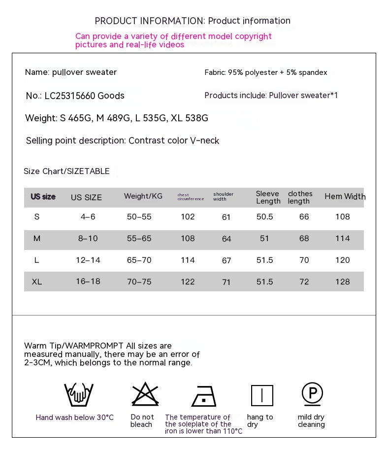 Chic Colorblock V-Neck Long Sleeve Pullover Sweater