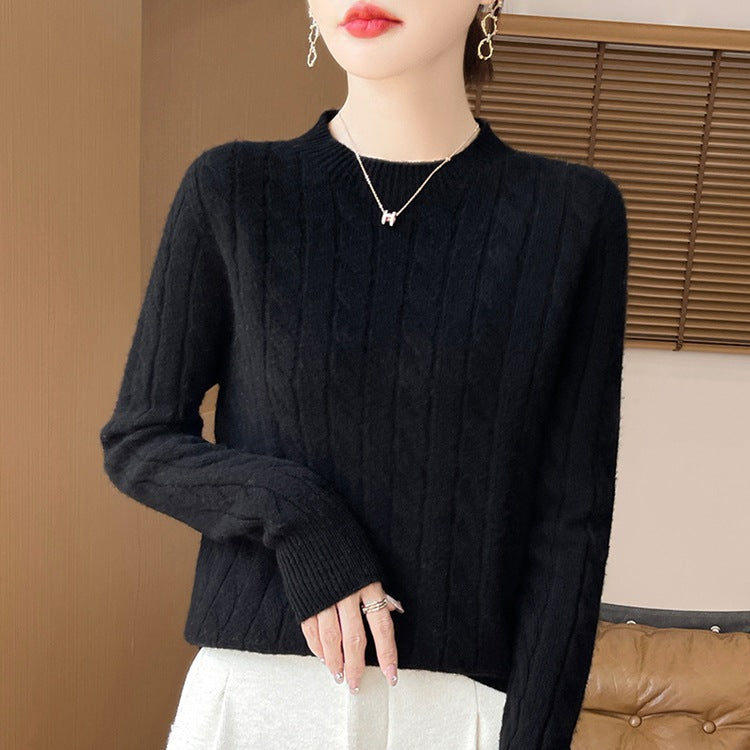 Twist Sweater Knit Vintage Round Neck Base Shirt