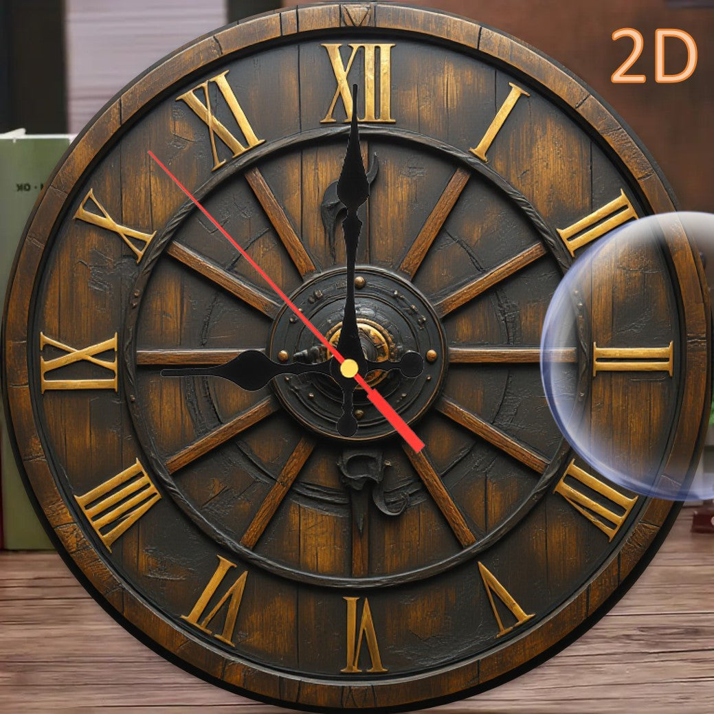 Vintage Wooden Antique Wooden Roman Numeral Wheel Clock 2D Wall Clock Vintage Dark Ornate Wooden Home Decor Wall Clock Design for silently keeps time in your living room and bedroom features a quiet Quartz movement 14 Inch