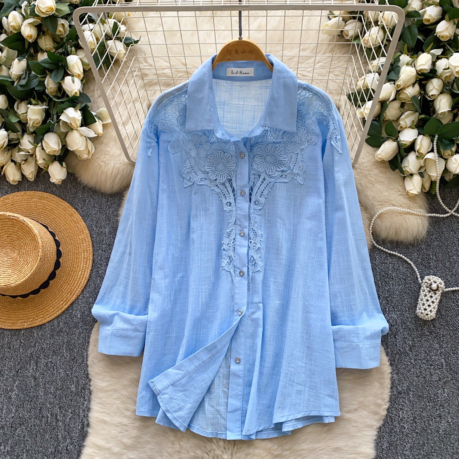French-style Gentle Aesthetic Embroidered Hollow-out Breathable Shirt