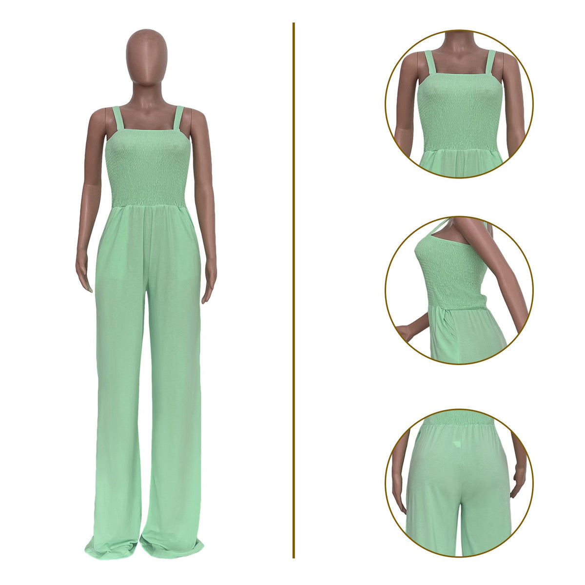 Casual Solid Color Strap Tube Top Wide Leg Jumpsuit