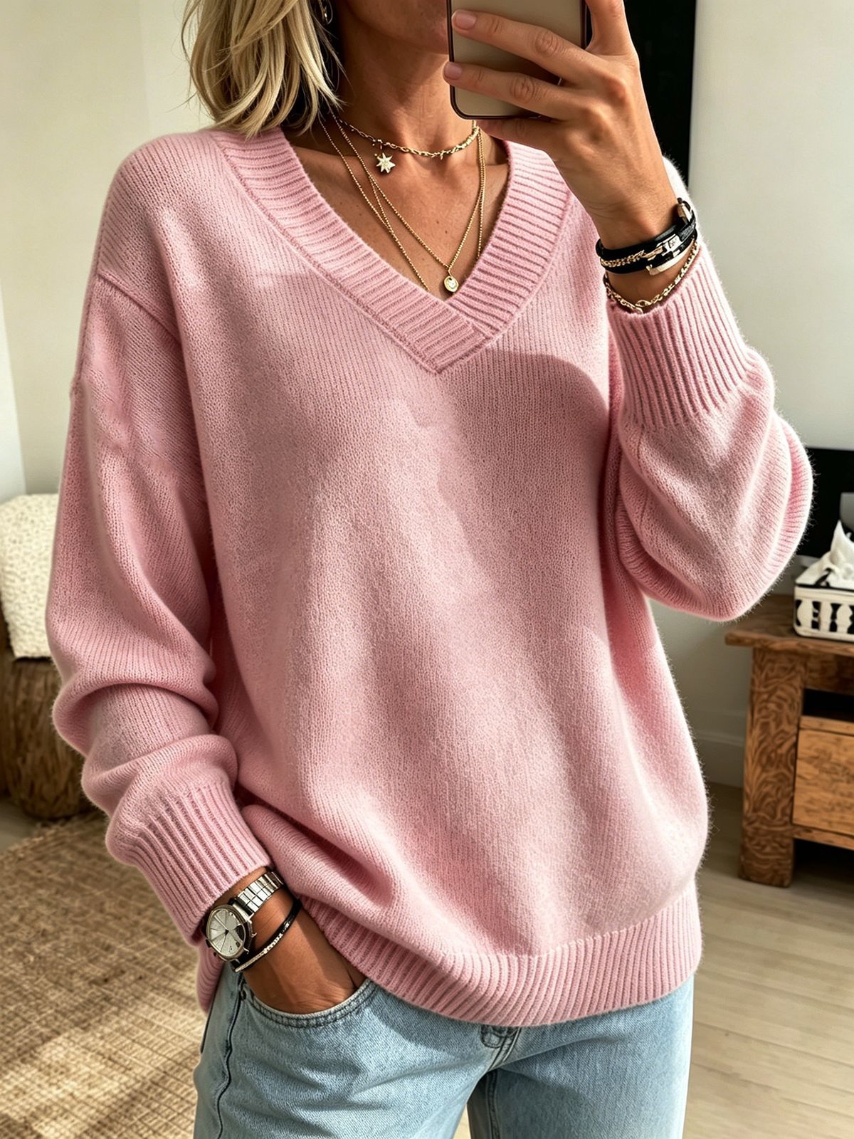 Everyday Casual Springautumn V-neck Sweater