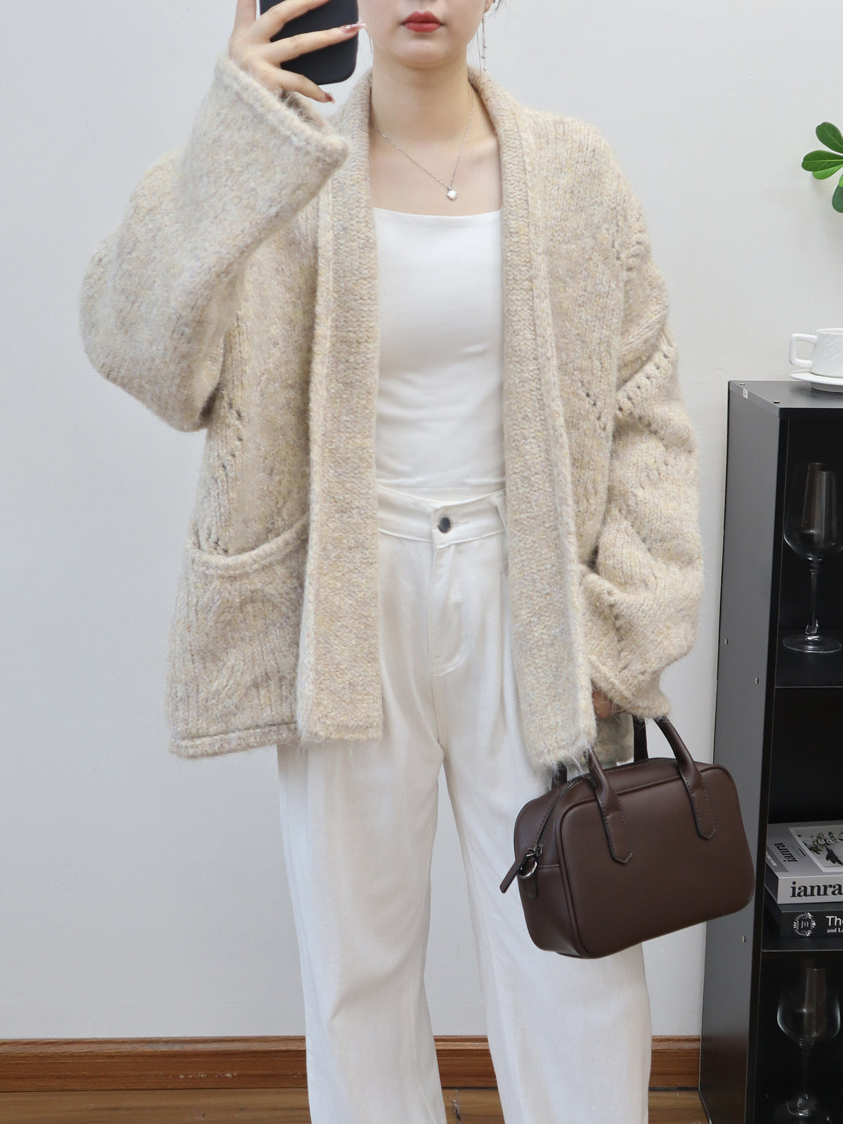 Loose Knitted Cardigan Half-open Collar Women's Sweater Jacket