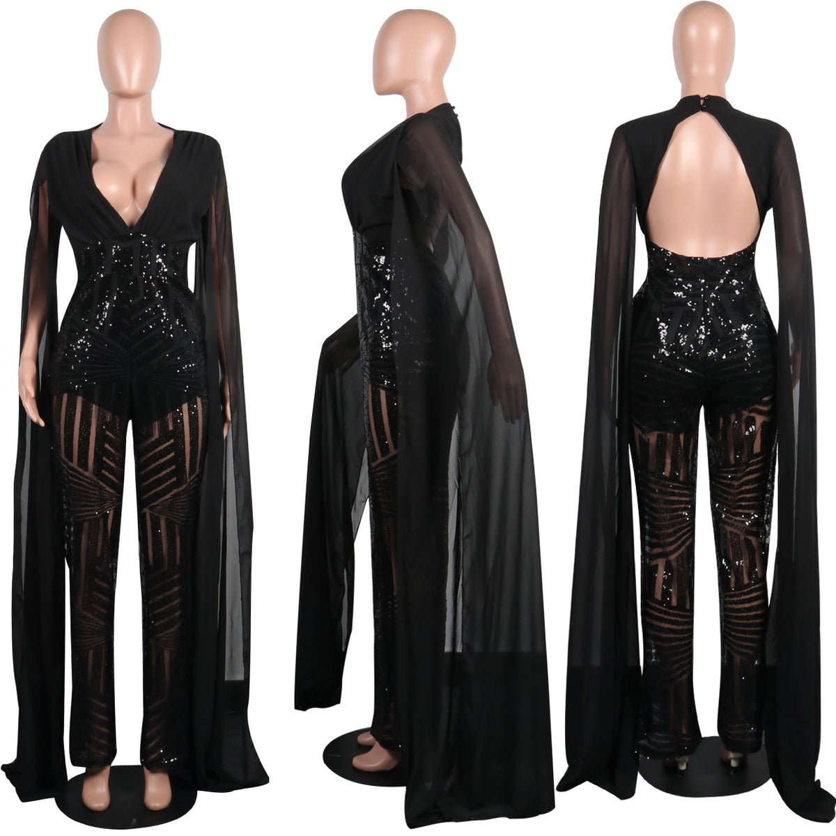 Sexy Sequined Evening Party Romper & Wide-Leg Pants Suit