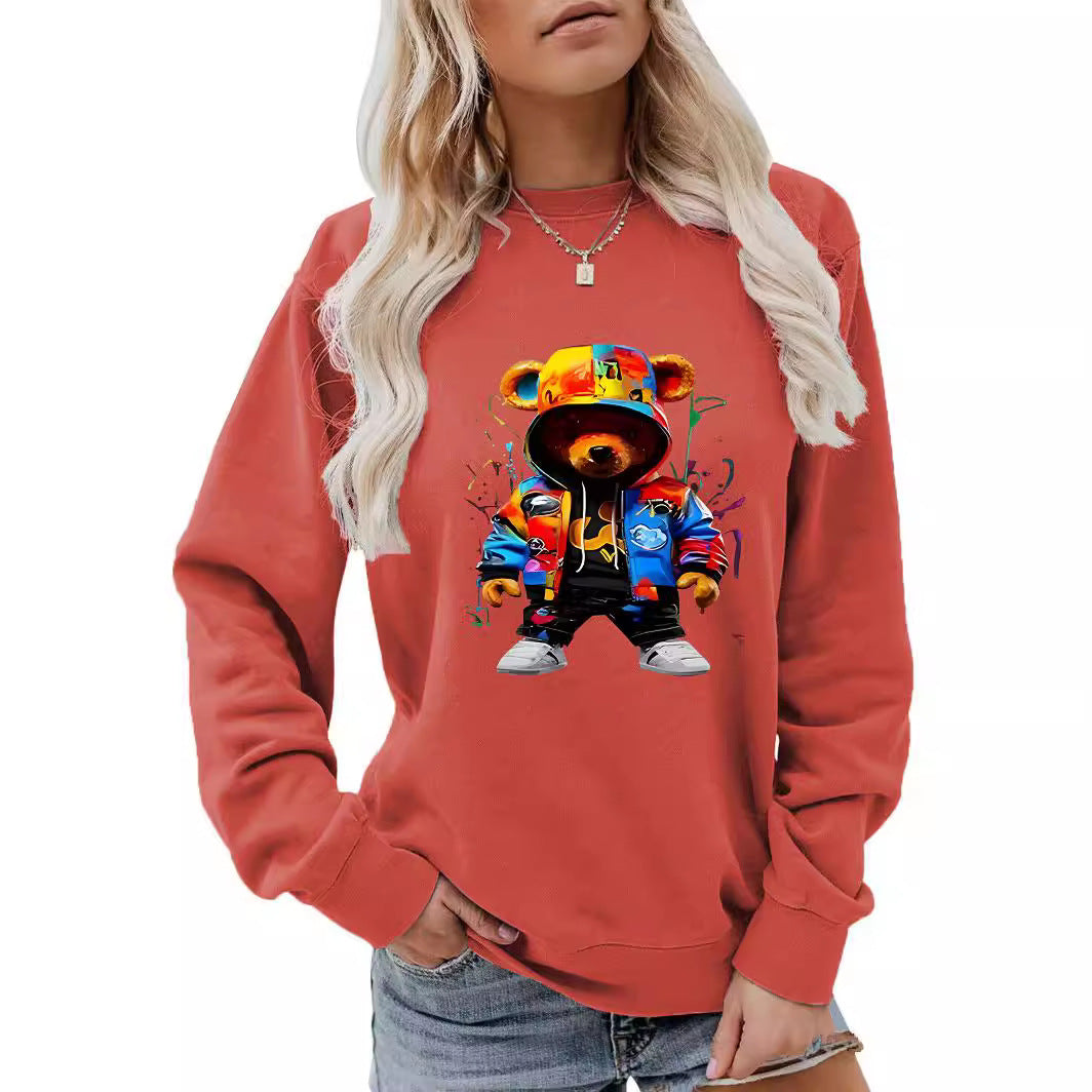 Cozy Cartoon Brushed Hoodie with Heel Collar