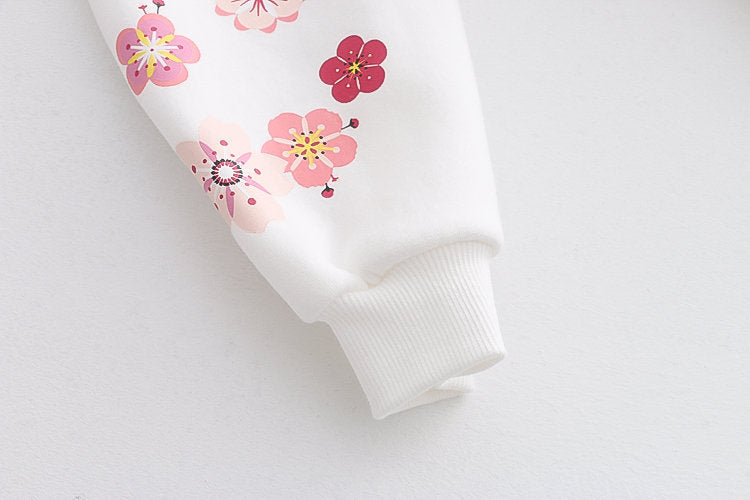 Plum Blossom Print Fleece Hooded Sweatshirt
