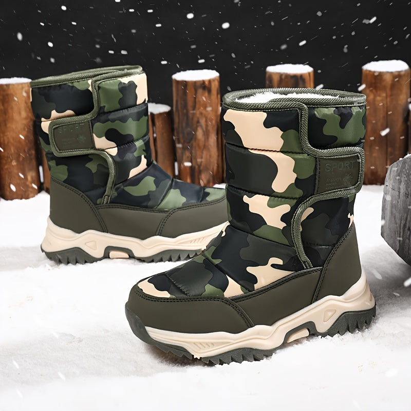 Boys Outdoor Sports Snow Boots – Military Camouflage, Non‑Slip Wear‑Resistant Sole