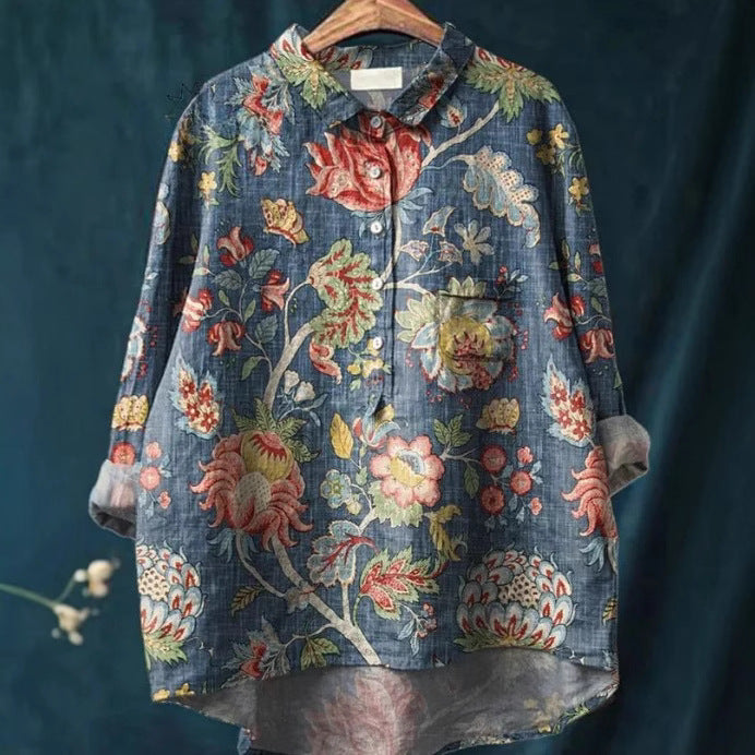 Women's Casual Loose Printed Round Neck Shirt