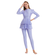 Modest Striped Three-Piece Conservative Swimsuit