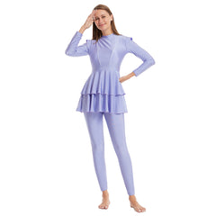 Modest Striped Three-Piece Conservative Swimsuit