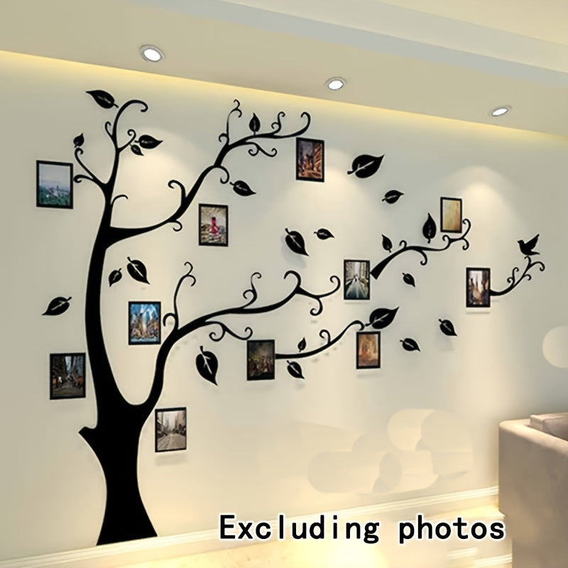 1 Set Photo Wall Acrylic Decal, Creative Tree Silhouette Green Leaves Self-Adhesive Removable Waterproof Decorative Wall Sticker, Share Your Memory, For Entryway, Porch, Living Room, Bedroom, Home…