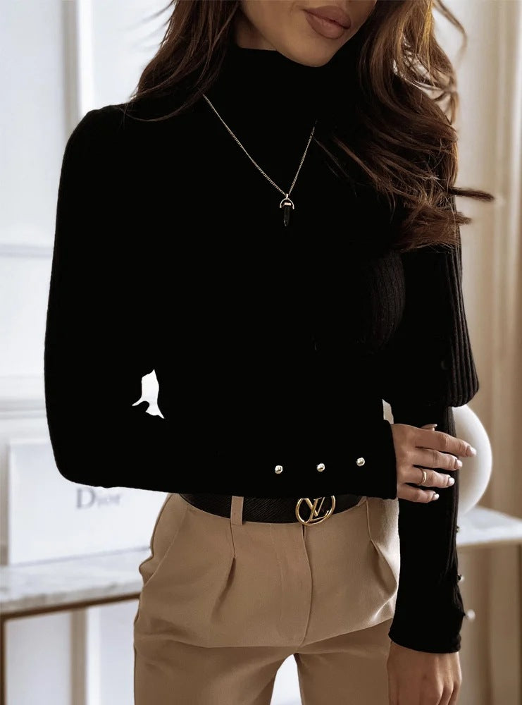 Women's High Collar Knit Pullover Slim Fit Sweater