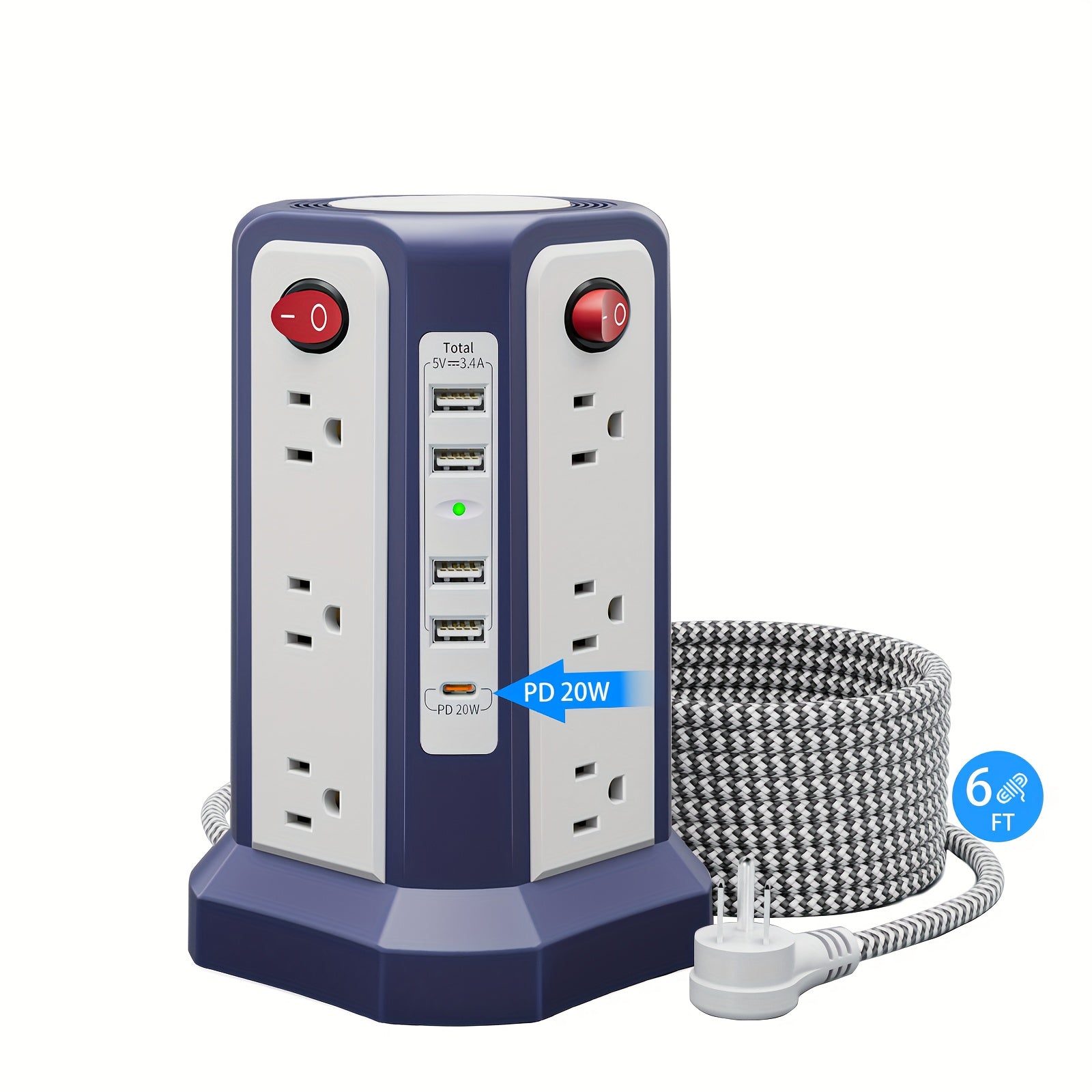 New Product: Flat Plug with USB/USB-C Ports, 8/12/16 AC Socket Power Board, Power Board with Multiple USB Charging Ports And Surge Protection, Extension Cord Desktop Power Board