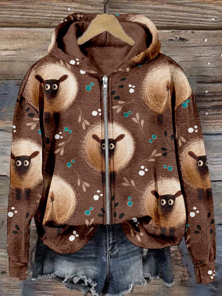 Digital Print Zipper Hooded Sweatshirt