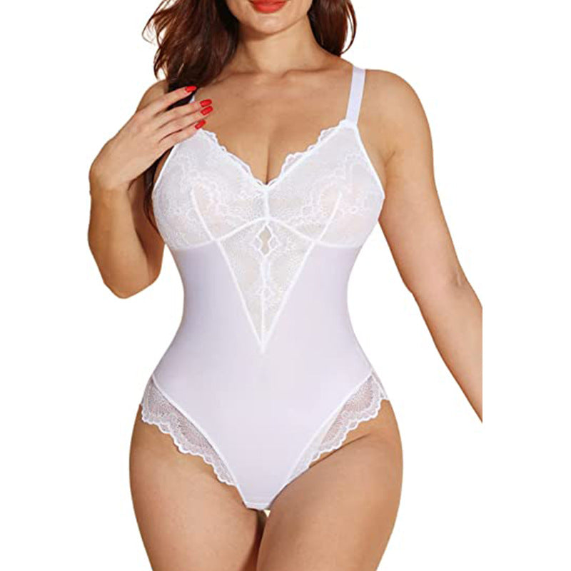 Lace V-Neck Sling Jumpsuit Body Shaper