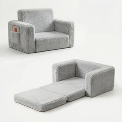 Convertible children's sofa recliner with storage pocket in plush velvet