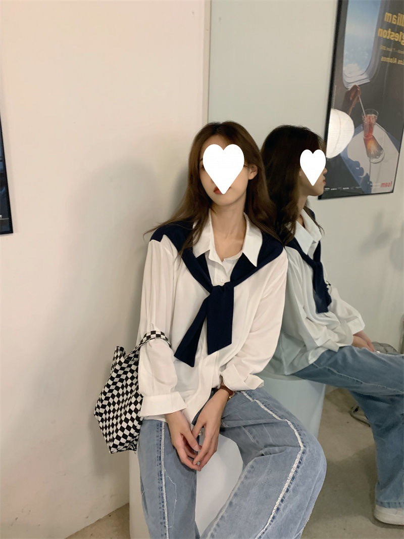 Chic Women's Layered Chiffon Long-Sleeve Shawl Shirt