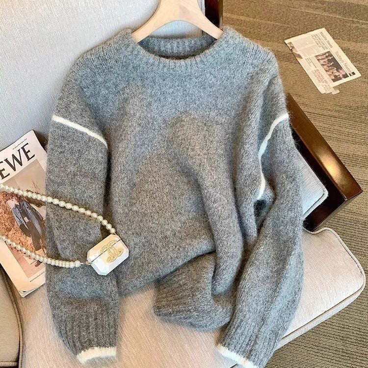 New Womens Loose-fitting Long-sleeve Crew-neck Sweater