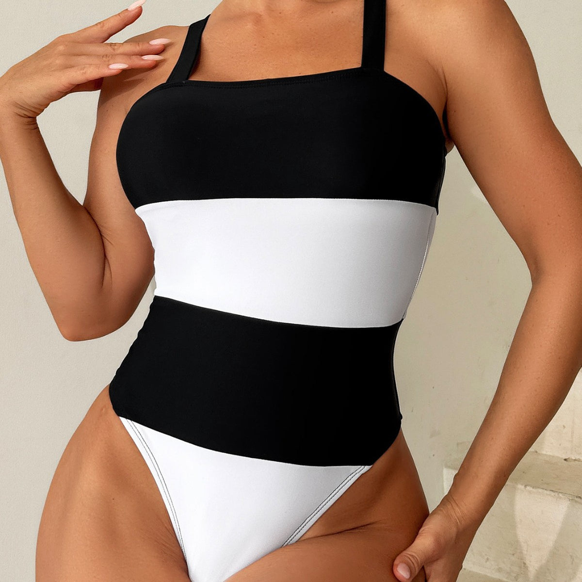 Sassy Striped One-Piece Strappy Swimsuit
