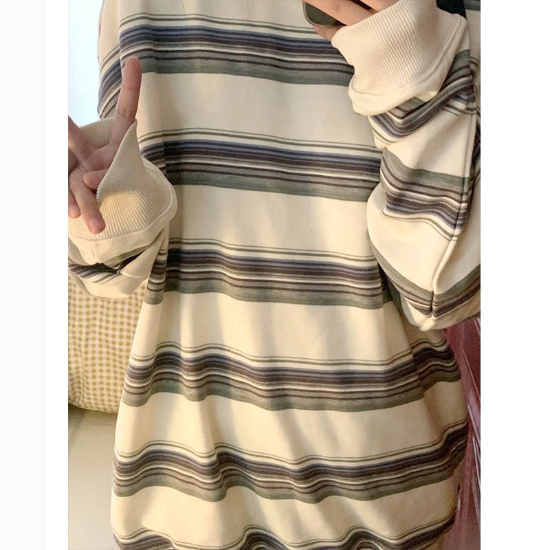 Milky White Striped Oversized Couple Sweater