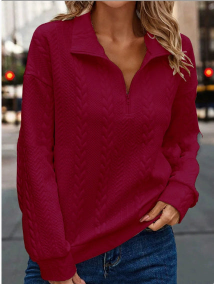 Chic Zip-Up Lapel Pullover Sweater
