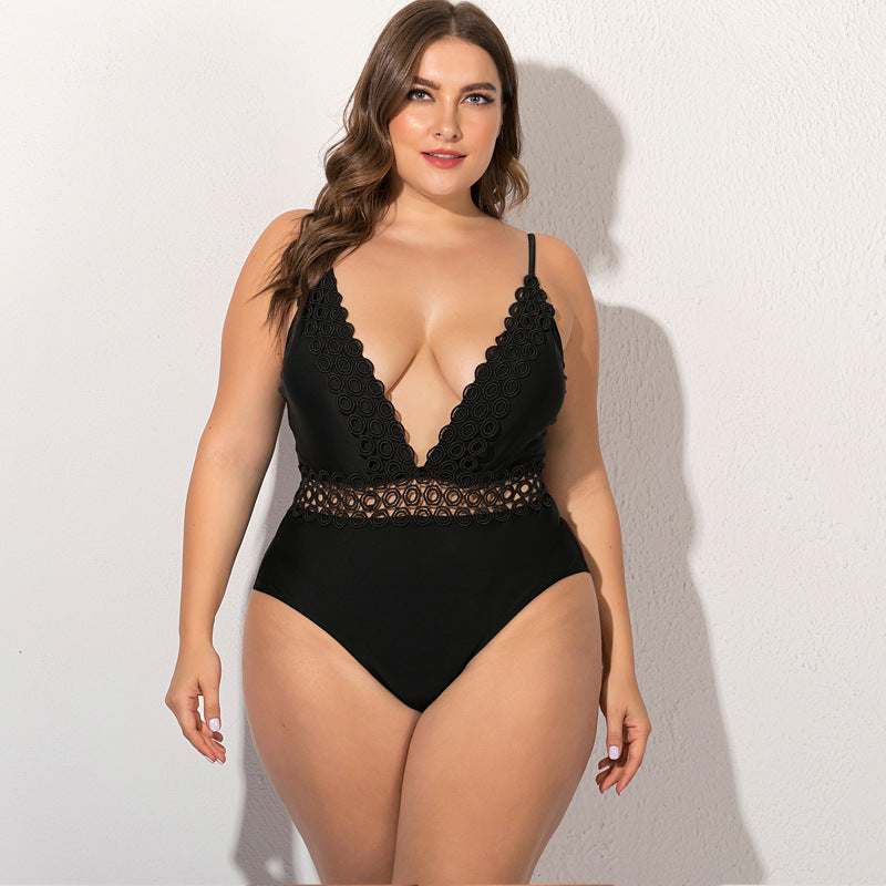Solid Lace One-Piece Swimsuit