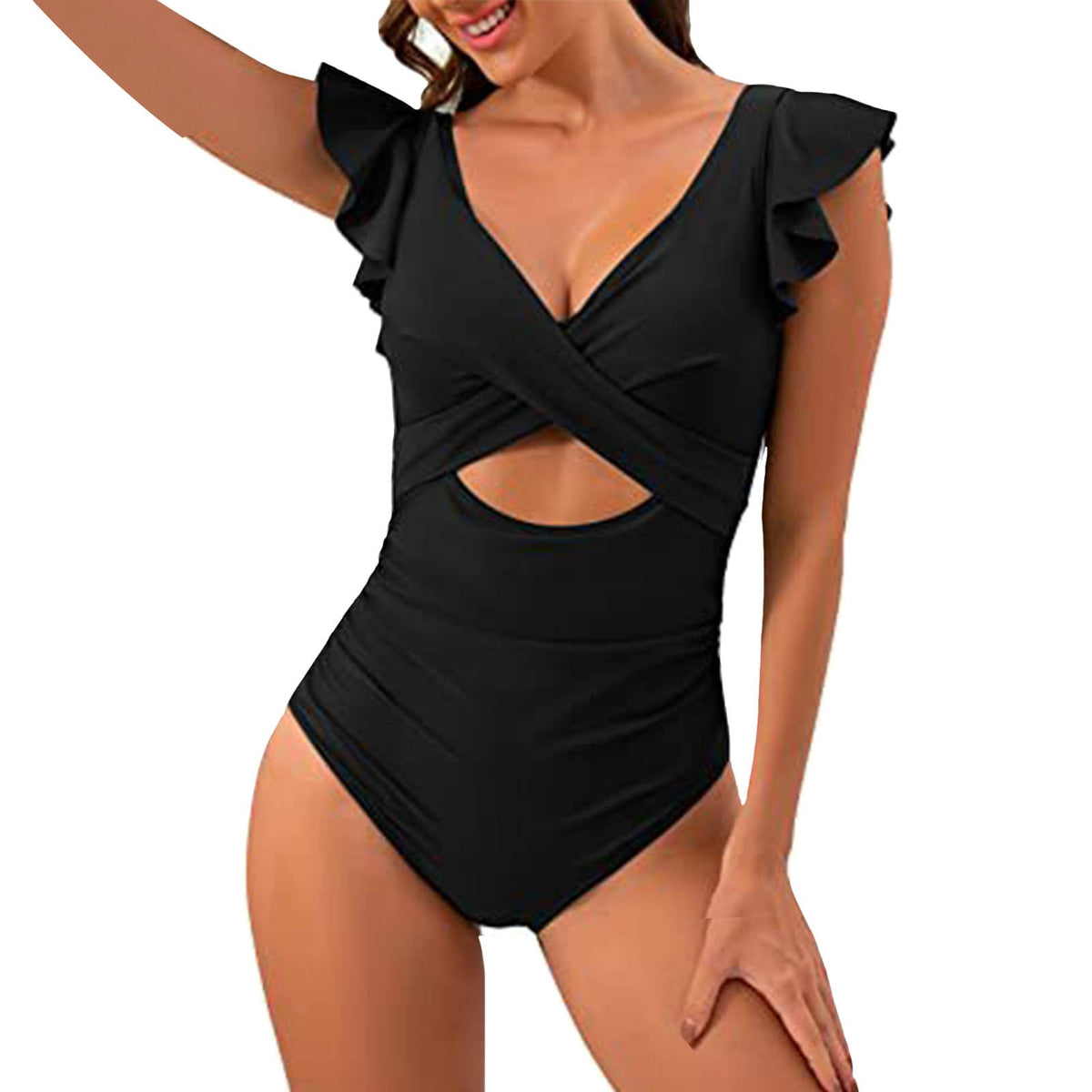 Color Block Flounce Tummy Control One-Piece Swimsuit