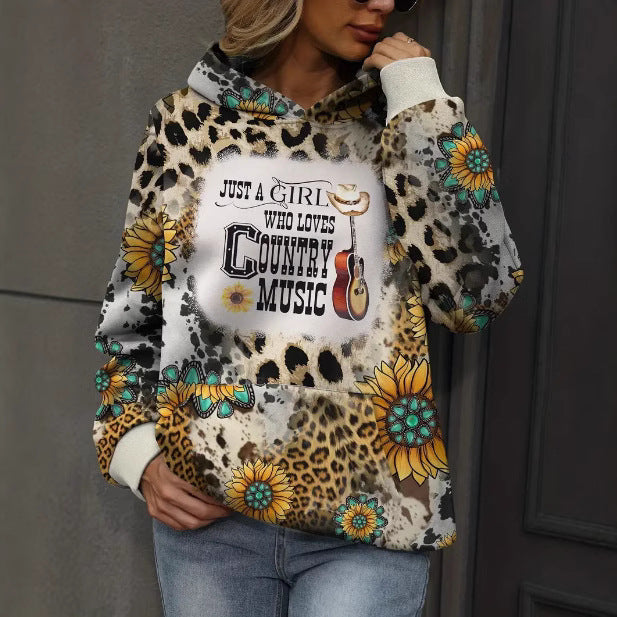 Printed Drawstring Hooded Sweatshirt