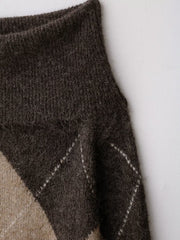 Off-shoulder Rhombus Jacquard Knitted Sweater for Women