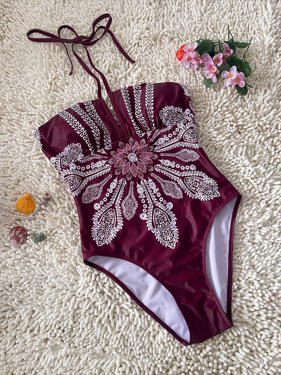 Women's Printed One-Piece Conservative Beach Swimsuit