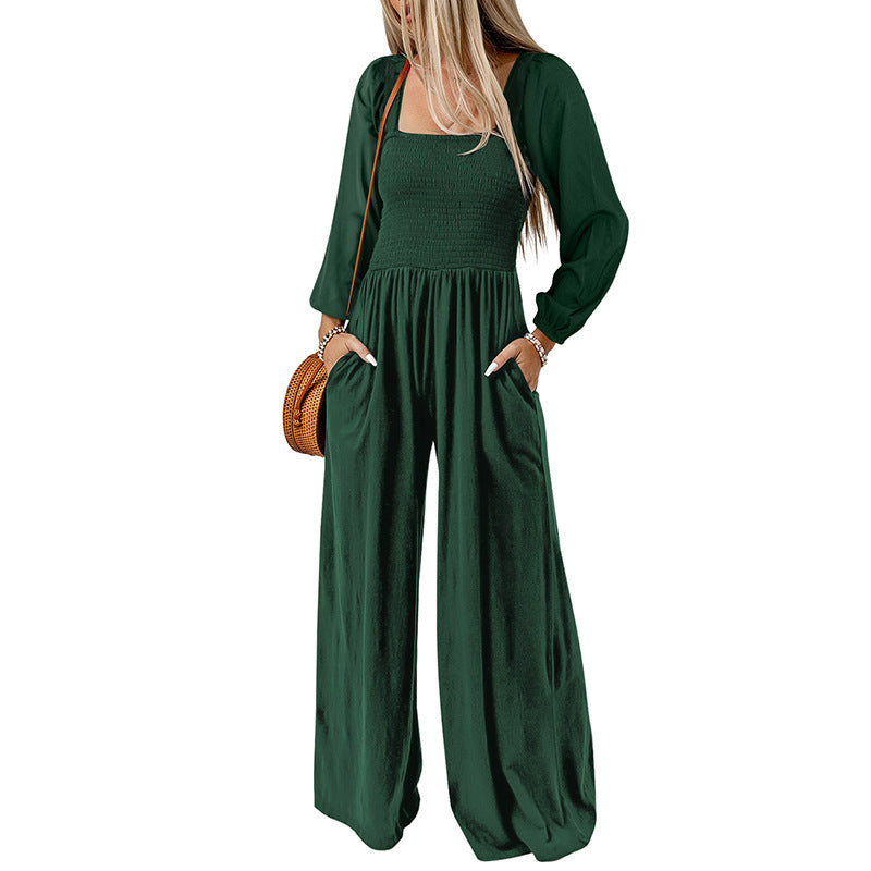 Women's Solid Color High-Waist Wide Leg Trousers