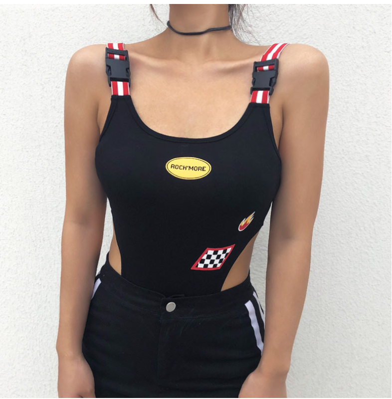 Rockmore Open-Back Letter Print Slim Jumpsuit