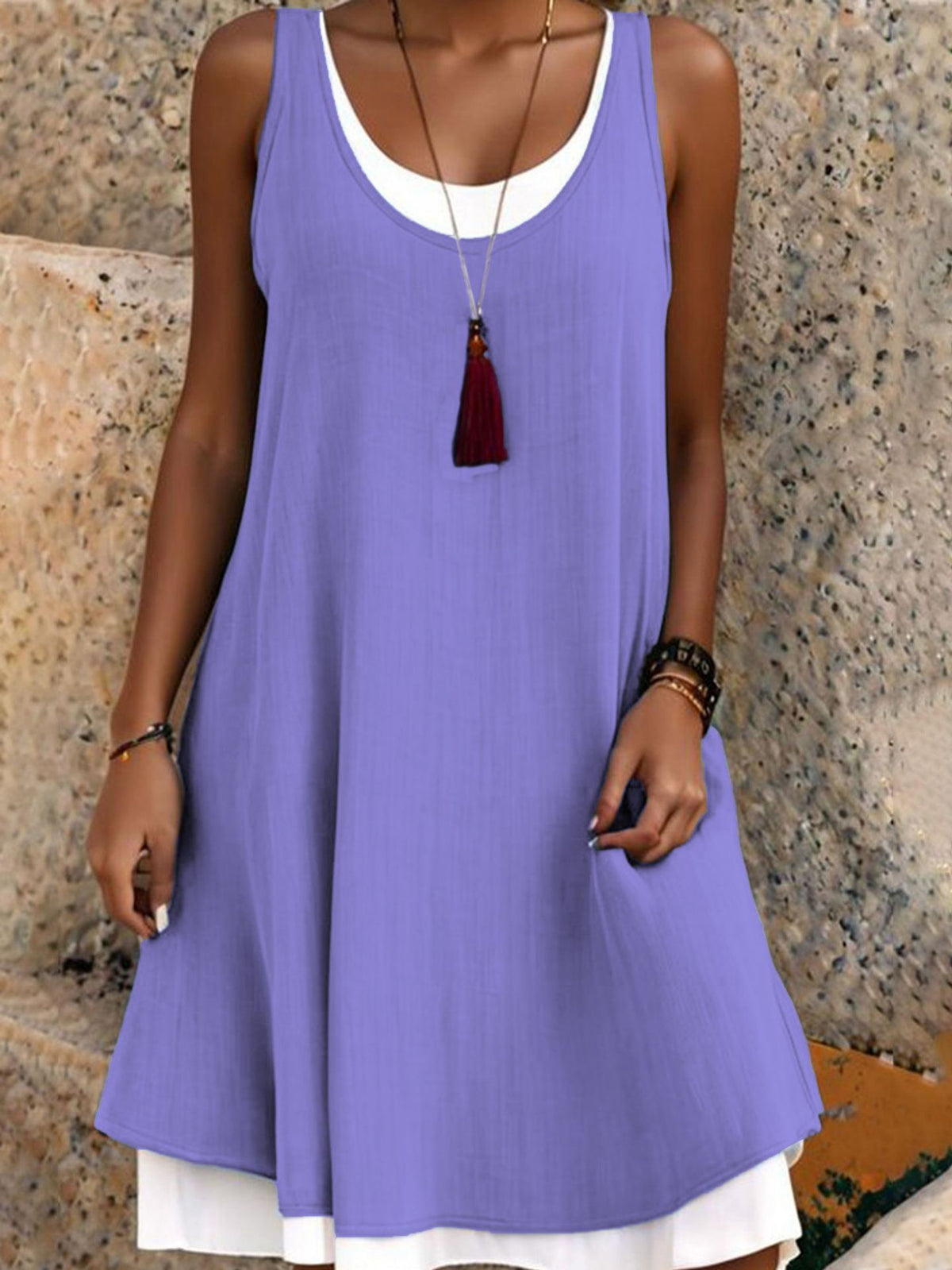 Casual Sleeveless Fake Two-Piece A-Line Tank Dress