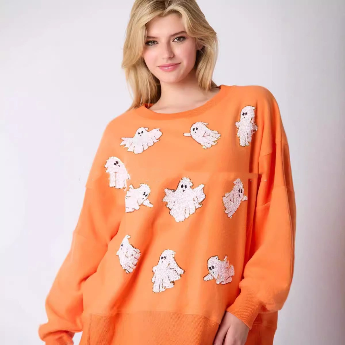 Women's Halloween Ghost Sequined Loose Sweatshirt