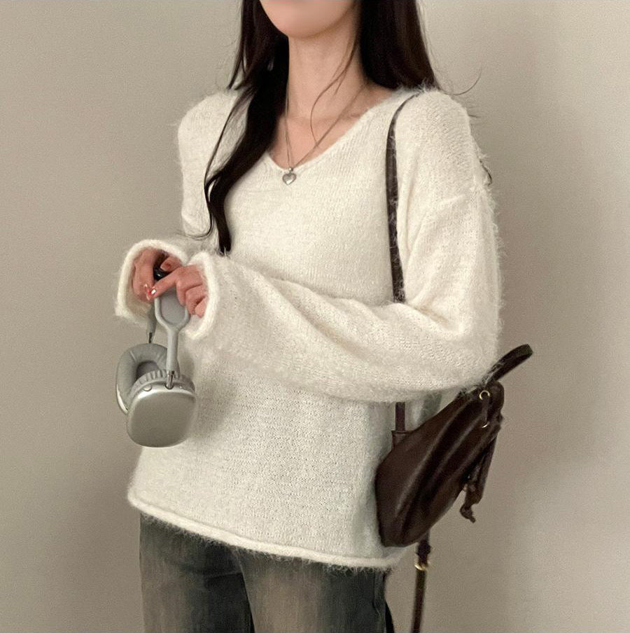 Pure Color Milk Huhoo Loose and Lazy Style Long Sleeve Pullover Sweater