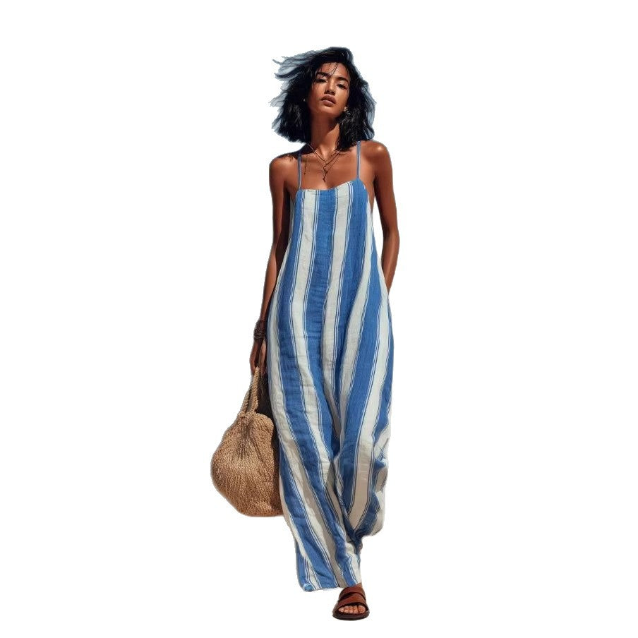Elegant Casual Striped Sleeveless Strap Jumpsuit