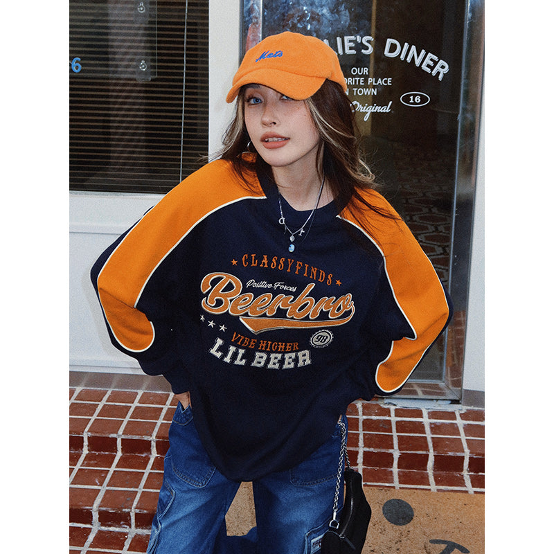 Retro Colorblock Pullover Sweater for Women