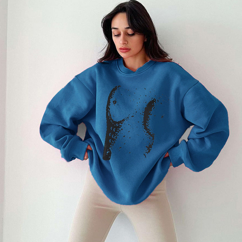 Women's Printed Round Neck Loose Casual Long Sleeve Top