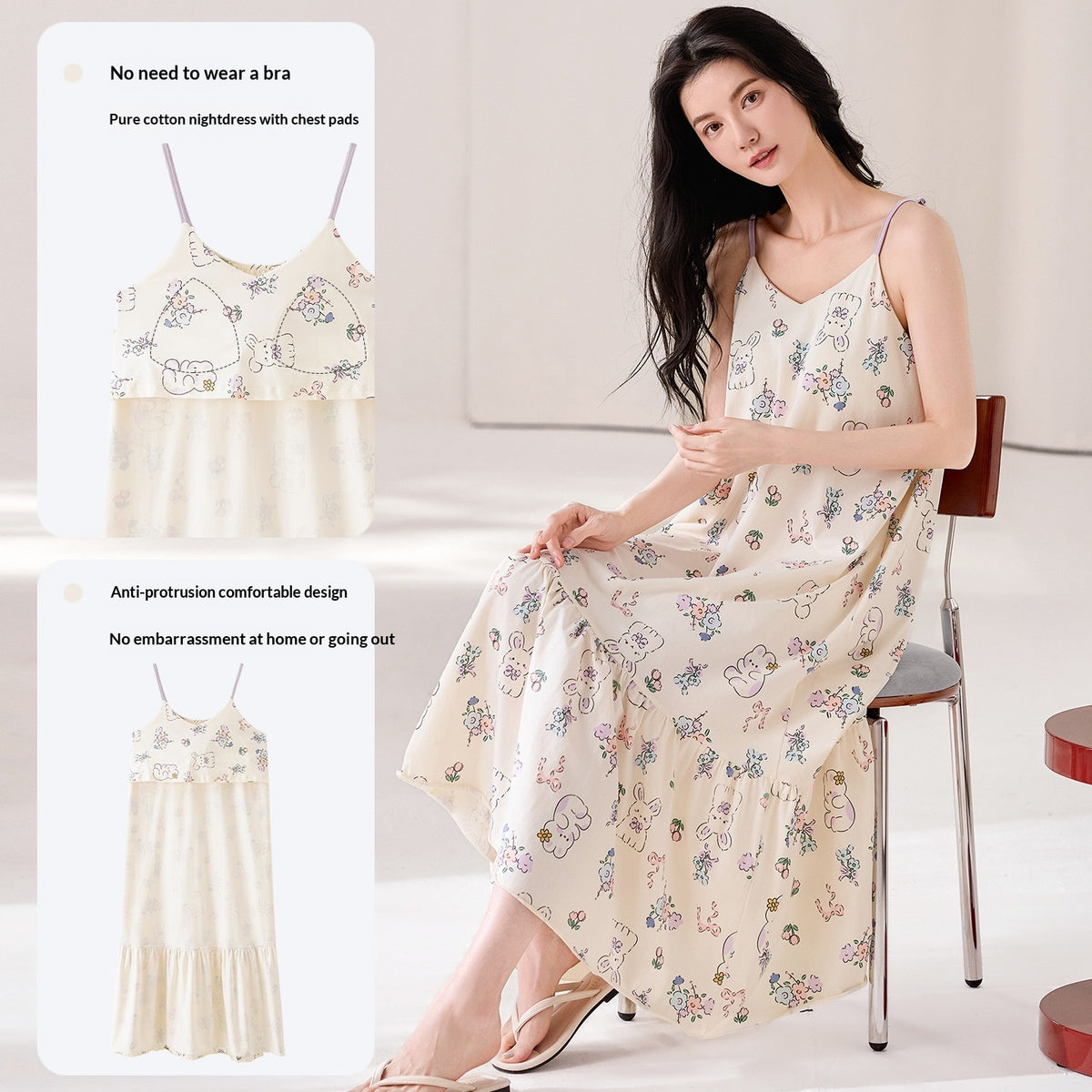 Womens Suspender Nightdress with Chest Pads