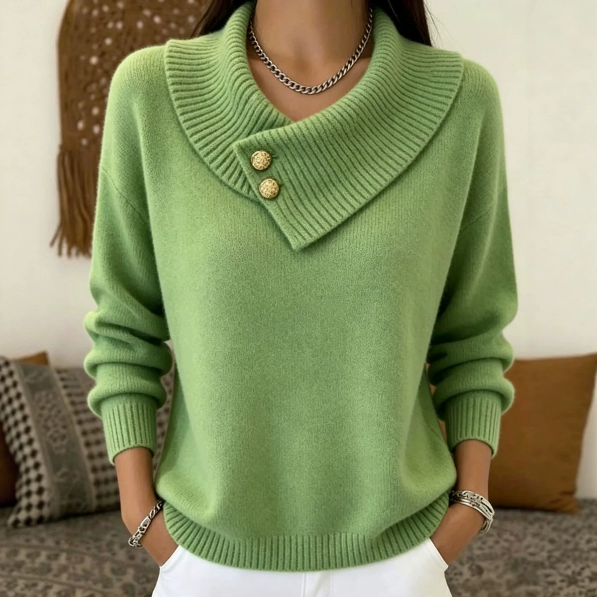 Irregular Lapel Soft and Cozy Knit Sweater for Women