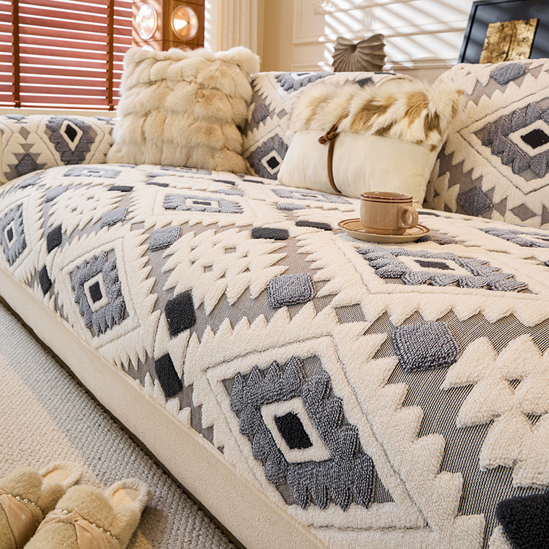 Nordic Plush Non-Slip Sofa Cover - Thickened Geometric Design