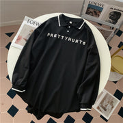 Chic Letter Embroidered Polo Sweatshirt for Women